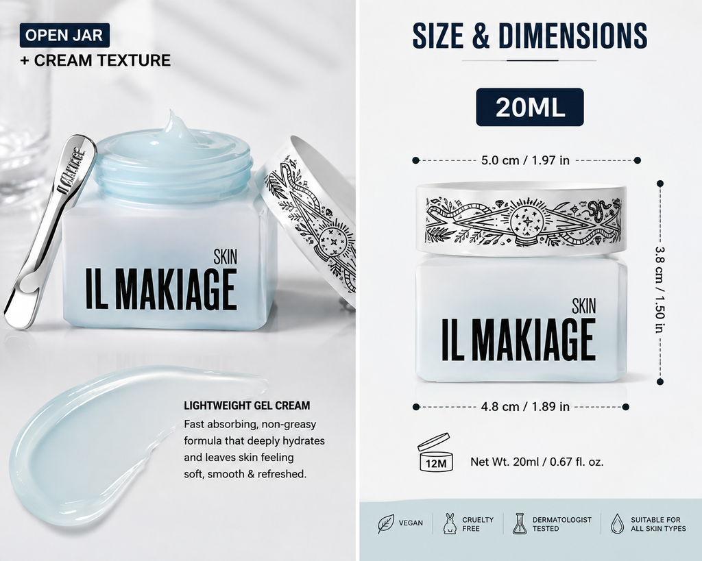 IL MAKIAGE Power Recharge Cream Face Moisturizer 20ml | Hydrating Anti-Aging Gel Cream