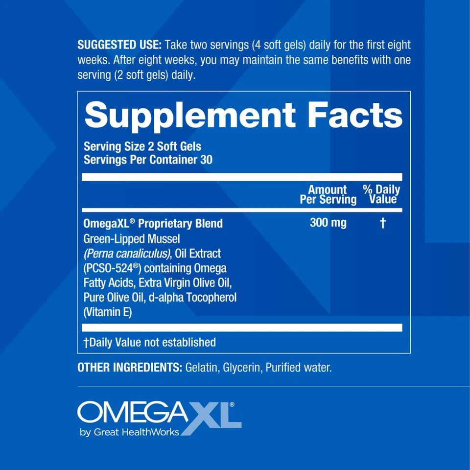 OmegaXL Joint & Muscle Support Dietary Supplement 300 Softgels Green-Lipped Mussel Oil